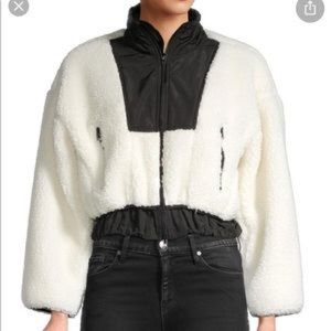 Lea & Viola White & Black Teddy Cropped Jacket Size Medium